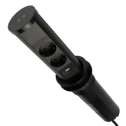 Izvlačna utičnica AVION SCHUKO 2x230V + USB A-C i indukcijsko punjenje / Crna mat