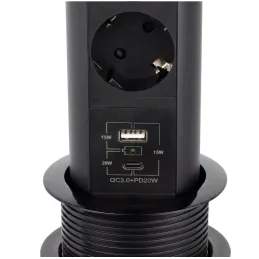 Izvlačna utičnica AVION SCHUKO 2x230V + USB A-C i indukcijsko punjenje / Crna mat
