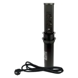 Izvlačna utičnica AVION SCHUKO 2x230V + USB A-C i indukcijsko punjenje / Crna mat