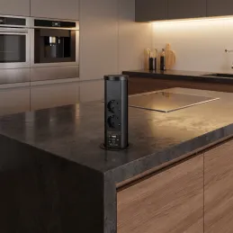 Izvlačna utičnica AVION SCHUKO 2x230V + USB A-C i indukcijsko punjenje / Crna mat