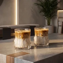 Borosilikatna čaša za kavu WOOD 300 ml / Prozirna