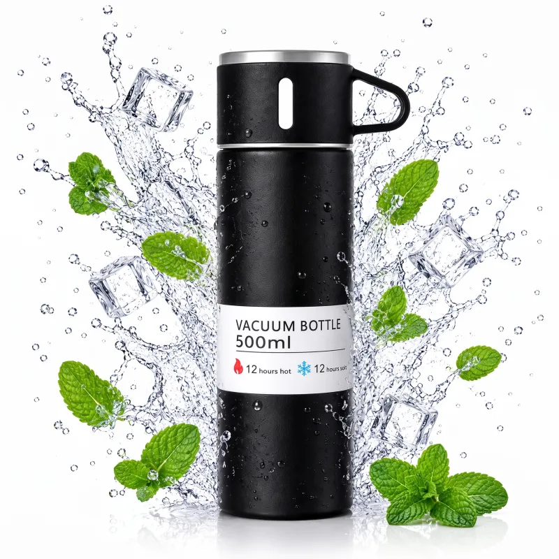 Nehrđajuća termosica s čašom THERMIO 500ml / Crna