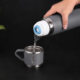 Nerđajuća termosica s čašom THERMIO 500ml / Siva