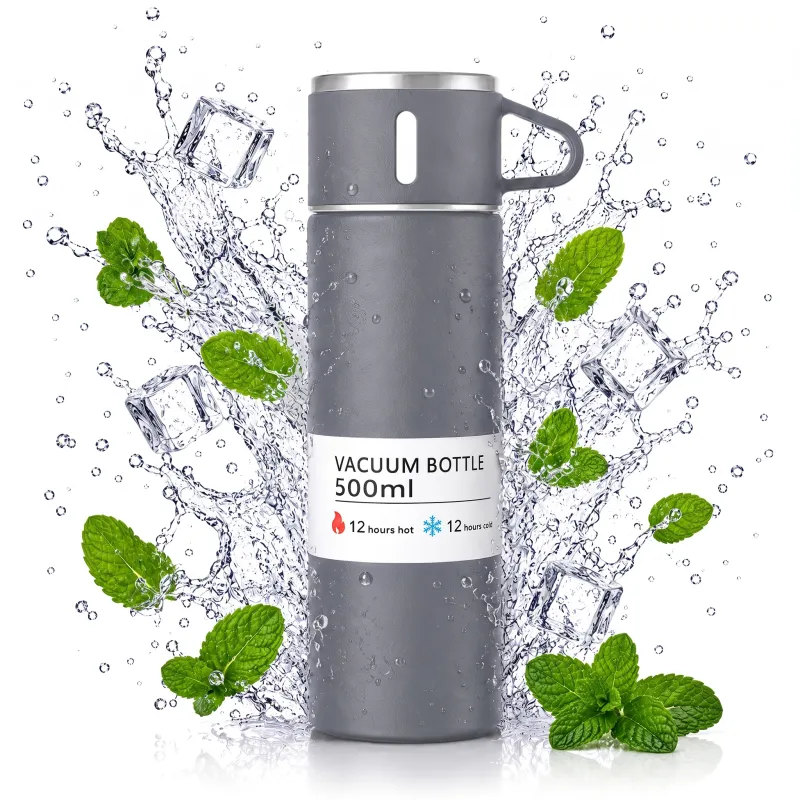 Nerđajuća termosica s čašom THERMIO 500ml / Siva