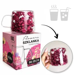 Termo šalica za napitke s cvijećem FLOWER GLASS 180 ml / Crvena
