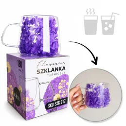 Termo šalica za napitke s cvjetnim uzorkom FLOWER GLASS 180 ml / Ljubičasta