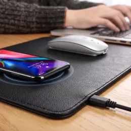 Podloga za miš s bežičnim punjenjem za telefon LUXPAD / Crna