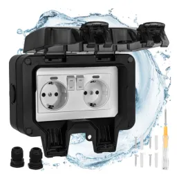 Vanjska električna utičnica GARDENIA SCHUKO 2x230V / Crna mat