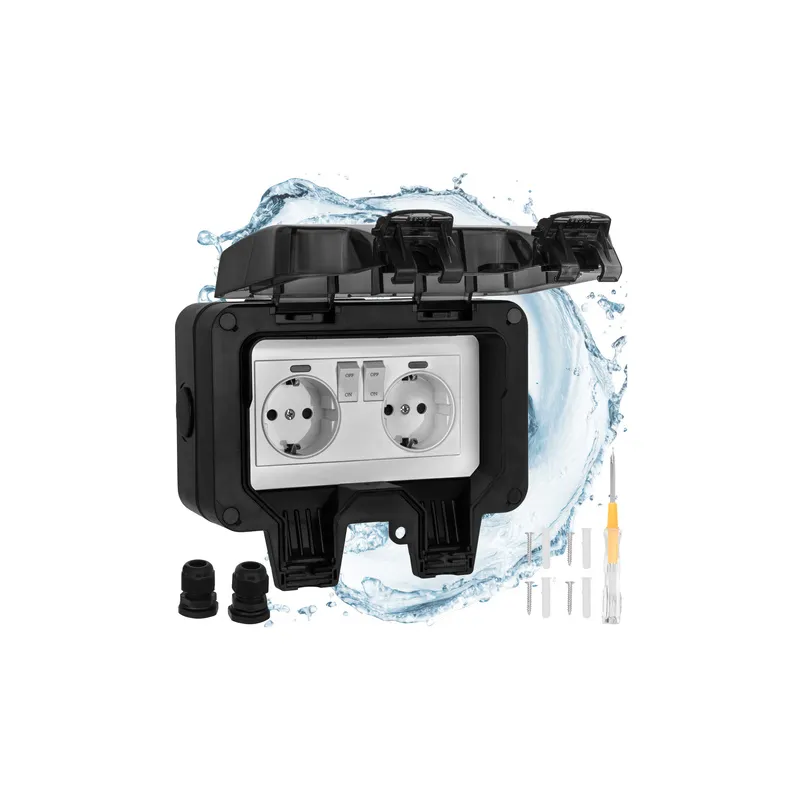 Vanjska električna utičnica GARDENIA SCHUKO 2x230V / Crna mat