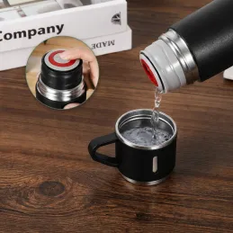 Dizajnerska termosica s 3 čaše 400 ml / Crna mat