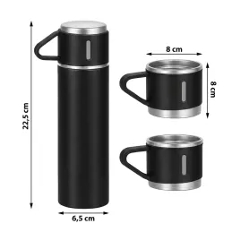 Dizajnerska termosica s 3 čaše 400 ml / Crna mat