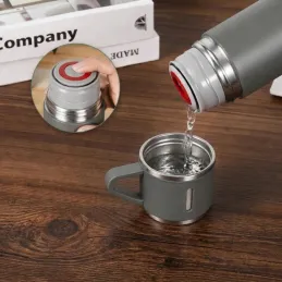 Dizajnerska termosica s 3 čaše 400 ml / Siva