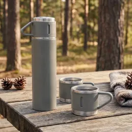 Dizajnerska termosica s 3 čaše 400 ml / Siva