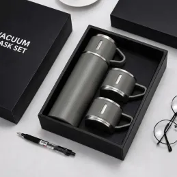 Dizajnerska termosica s 3 čaše 400 ml / Siva
