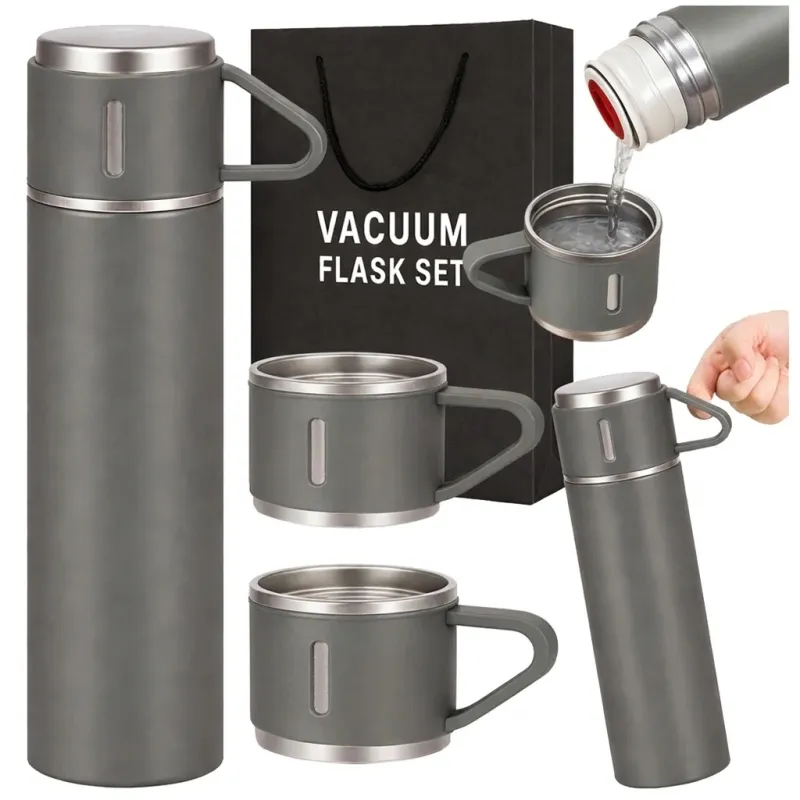 Dizajnerska termosica s 3 čaše 400 ml / Siva