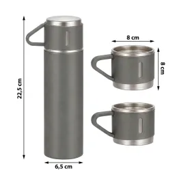 Dizajnerska termosica s 3 čaše 400 ml / Siva