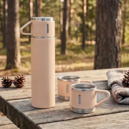 Dizajnerska termosica s 3 čaše 400 ml / Ružičasta