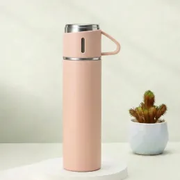 Dizajnerska termosica s 3 čaše 400 ml / Ružičasta