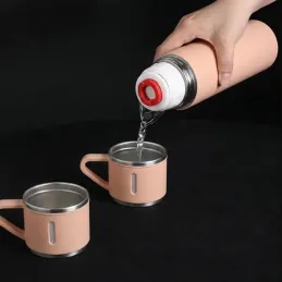 Dizajnerska termosica s 3 čaše 400 ml / Ružičasta