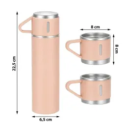 Dizajnerska termosica s 3 čaše 400 ml / Ružičasta