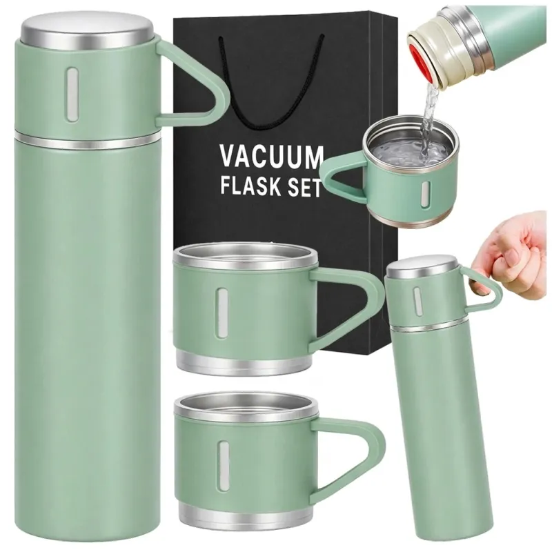 Dizajnerska termosica s 3 čaše 400 ml / Zelena