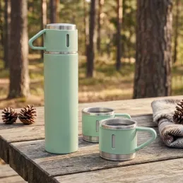 Dizajnerska termosica s 3 čaše 400 ml / Zelena