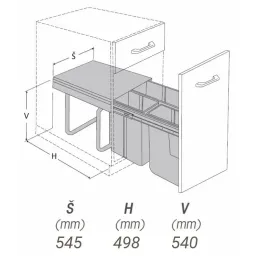 Izvlačna košara 600 mm - 1x34L + 2x17L / Siva