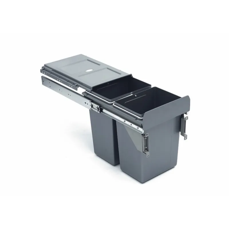 Izvlačna kanta za smeće 300 mm -  2x11L s držačima za vrata / Siva