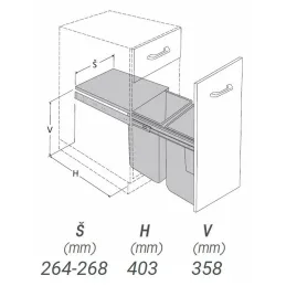 Izvlačna kanta za smeće 300 mm -  2x11L s držačima za vrata / Siva
