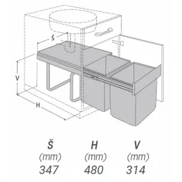 Izvlačna kanta za smeće 400 mm - 2x15L / Siva