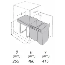 Izvlačna kanta za smeće 300 mm - 1x20L + 1x10L / Siva