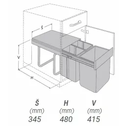Izvlačni kanti za smeće 400 mm - 2x10L + 1x20L / Siva
