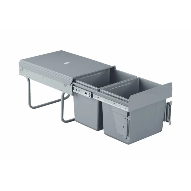 Izvlačni otpadni koš 400 mm - 2x15L s držačima vrata / Siva