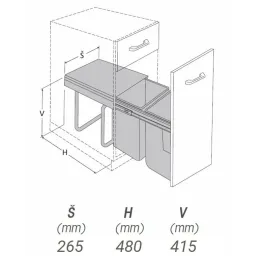 Izvlačni kantu za otpad 300 mm - 1x20L + 1x10L s držačima vrata / Siva