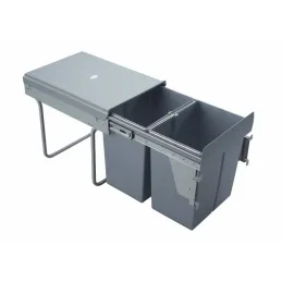 Izvlačni koš za smeće 400 mm - 2x20L s držačima za vrata / Siva