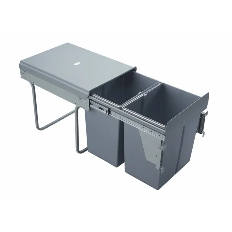 Izvlačni koš za smeće 400 mm - 2x20L s držačima za vrata / Siva