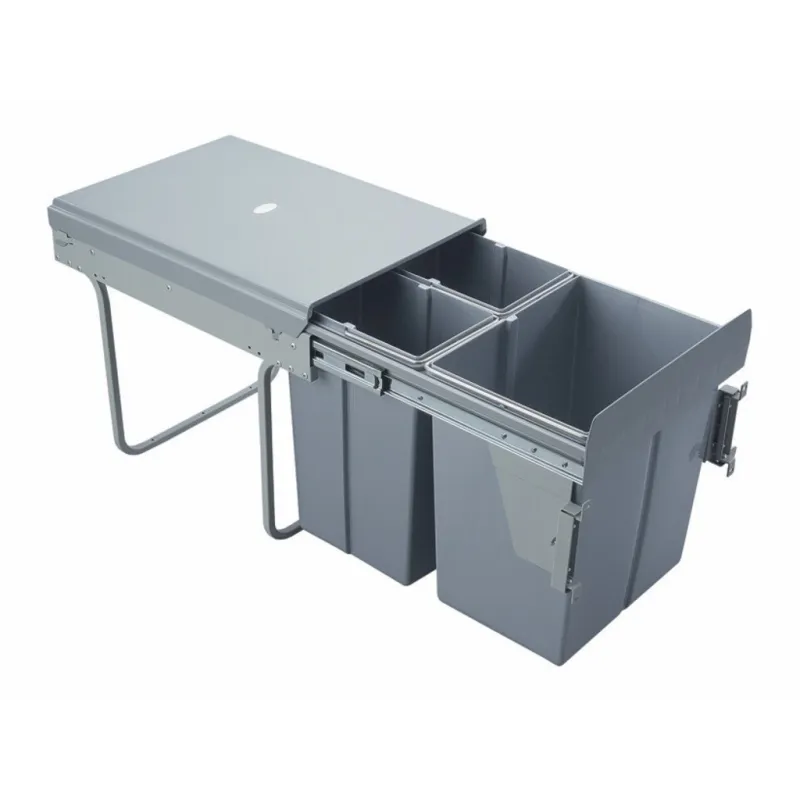 Izvlačna kanta za otpad 400 mm - 2x10L + 1x20L s ručkama za vrata / Siva