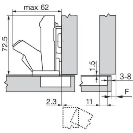 Klizna vrata opterećena 155° CLIP bez preklopa - bez opruge