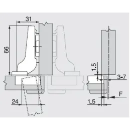 Zavesa za teška vrata s poluotvaranjem 95° CLIP TOP s prigušenjem
