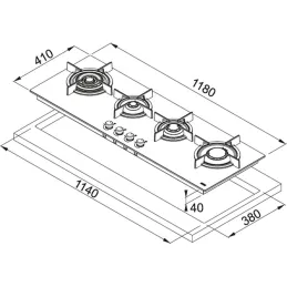 Plinska ploča za kuhanje Crystal FHCR 1204 3G TC HE BK C Crno staklo
