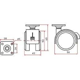 Namještajni kotač crni - s kočnicom