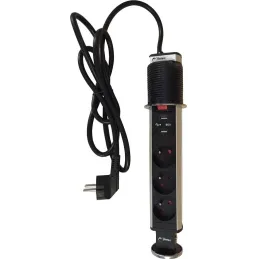 Izvlačna električna utičnica 3x230V + 2x USB punjenje / Aluminij