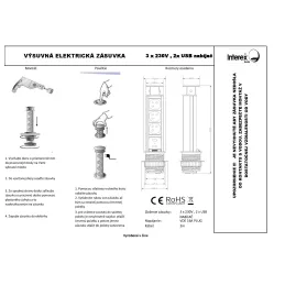 Izvlačna električna utičnica 3x230V + 2x USB punjenje / Aluminij