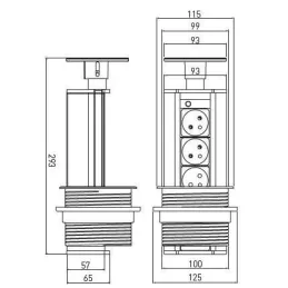 Pomična električna utičnica 3x230V aluminij