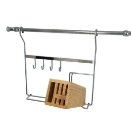 Viseća polica sa drvenim nožem / Krom