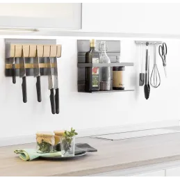 Viseća polica za noževe drvo / Titan siva