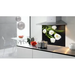 Staklena pregrada za kuhalo 600 mm / Bijeli tulipani