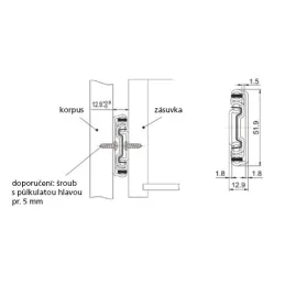 Potezni ležaj s amortizerom 52 mm / Nosivost 75kg