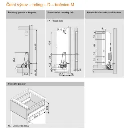 Kuhinjska kutija BLUM - Antarobox "D" 224 mm s ogradom / Siva