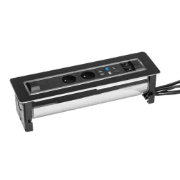 Sklopna električna utičnica VERSATURN 3.0 - 2x230V + USB + HDMI / Crno staklo